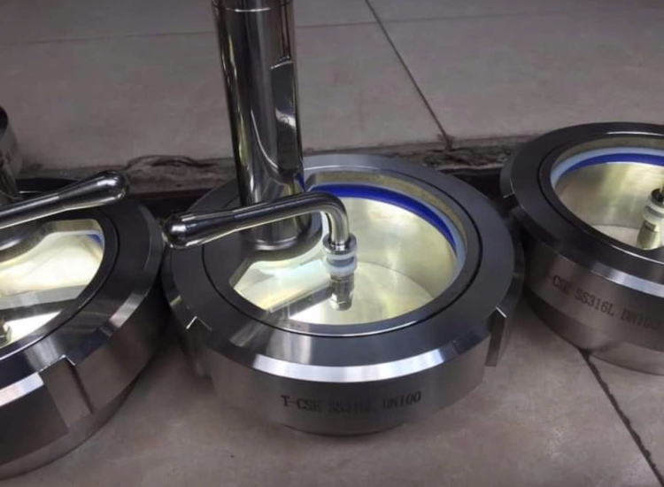 KÍNH QUAN SÁT CÓ LED, Sanitary Sight Glass With LED Flash Light Materia,  kính thăm bồn inox