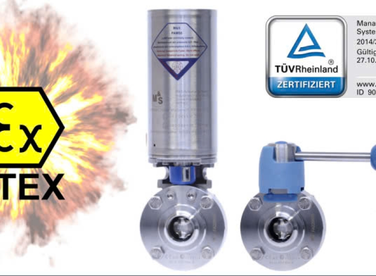 VAN BƯỚM INOX VI SINH M&S LOẠI SV04 THEO TIÊU CHUẨN ATEX|M&S BUTTERFLY VALVES TYPE SV04 COMPLIANT WITH ATEX STANDARDS